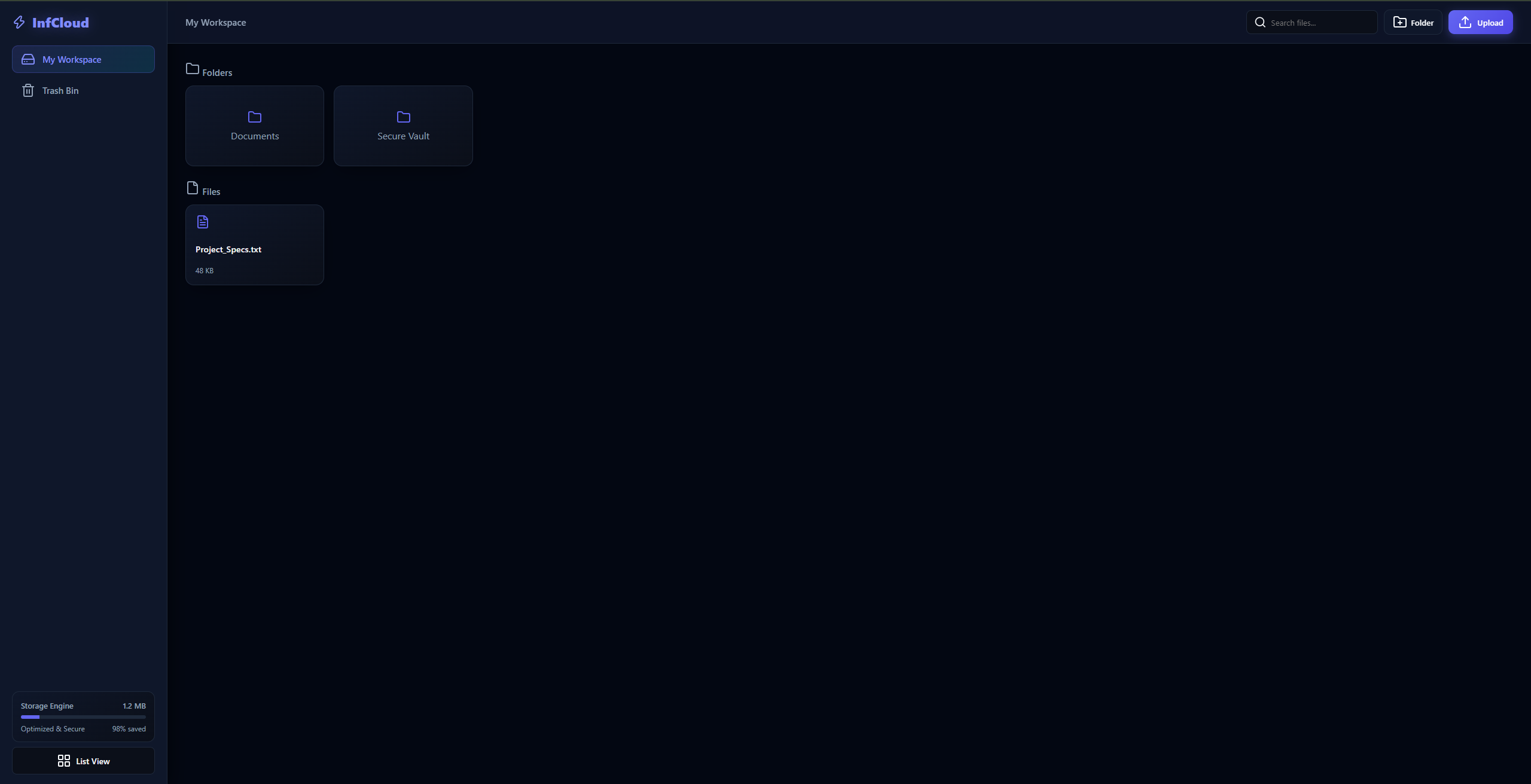 InfCloud 2.0 Dashboard Preview